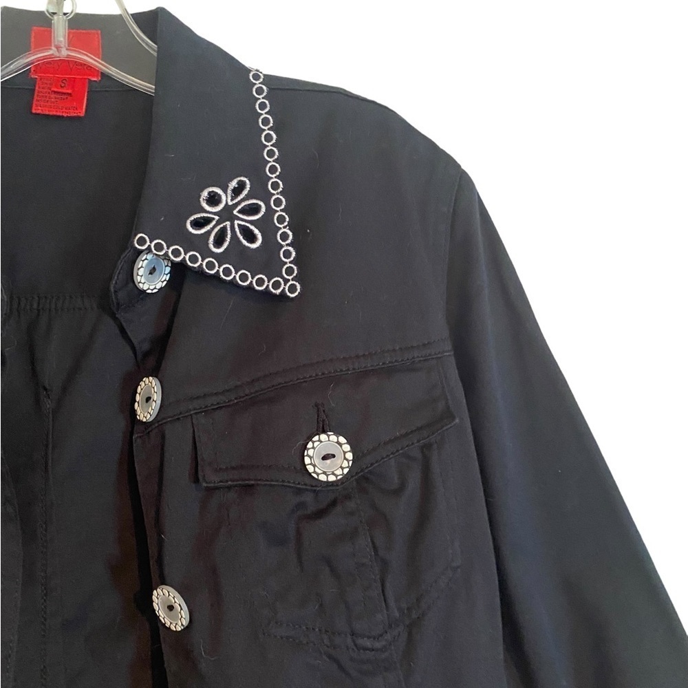 Very Vera Embroidered Black Jacket S Cotton Blend Eyelet Floral - Picture 3 of 8
